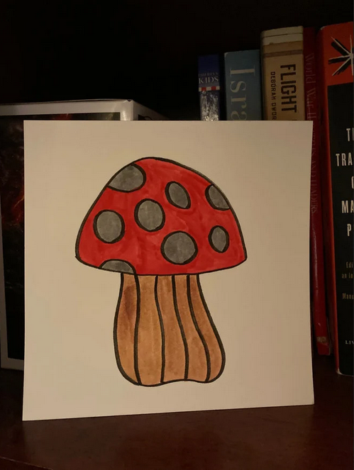 Red Ink Mushroom 8x8 Inch Original Fungi Illustration