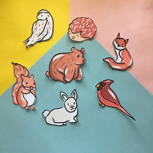 Cottagecore Animals Paper Stickers: Fox, Bear, Rabbit, Cardinal, Owl, Squirrel, Hedgehog (CLEARANCE)