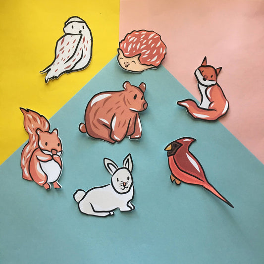 Cottagecore Animals Paper Stickers: Fox, Bear, Rabbit, Cardinal, Owl, Squirrel, Hedgehog