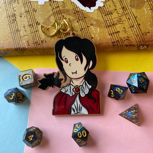 Vampire & Bat 3.5 Inch Keychain: Spooky Cute Halloween Cherry Wood Keychain For Backpack (CLEARANCE)