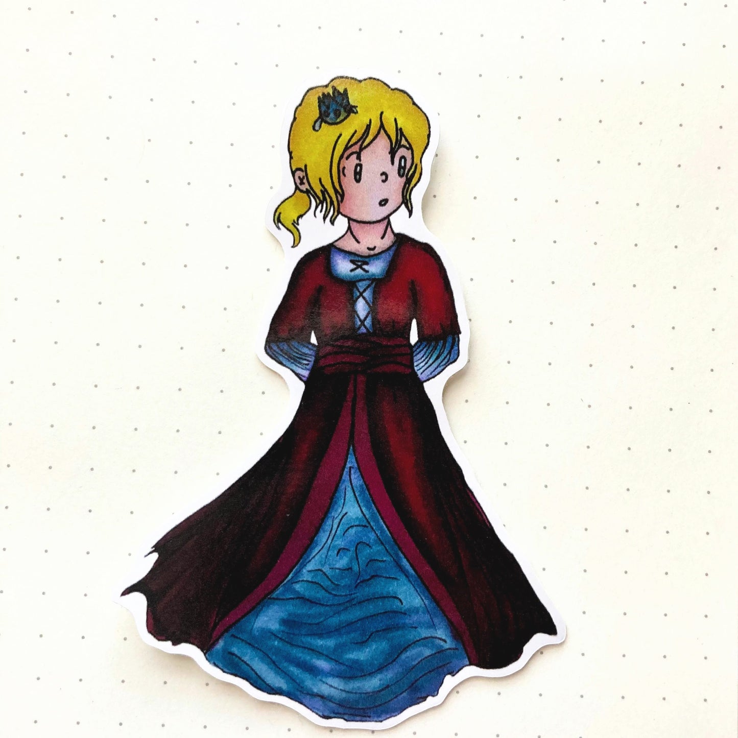 Princess In Red Dress With Gold Crown 3 Inch Vinyl Sticker For Journal