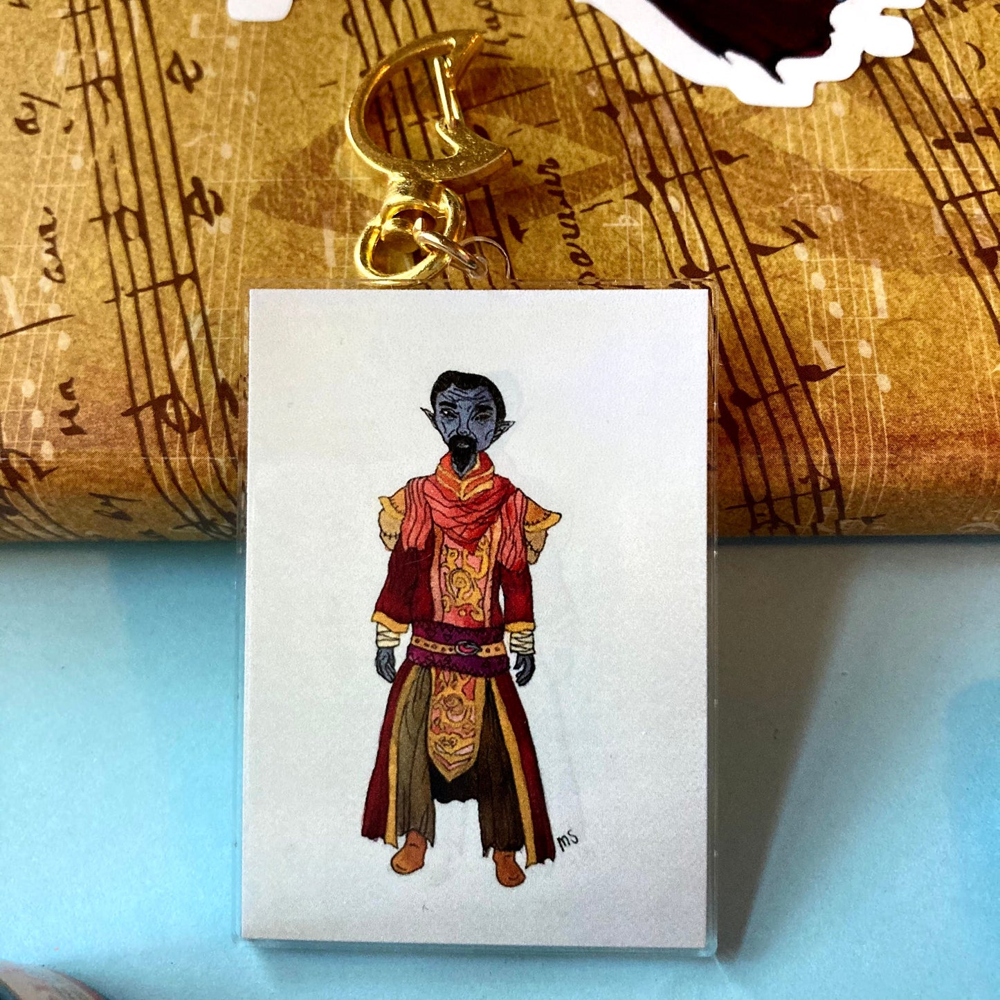 Dark Elf Master Wizard 3 Inch Metallic Gold Acrylic Keychain