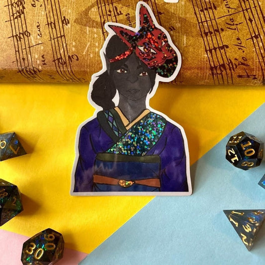 Dark Elf With Kitsune Mask Glitter Vinyl Sticker