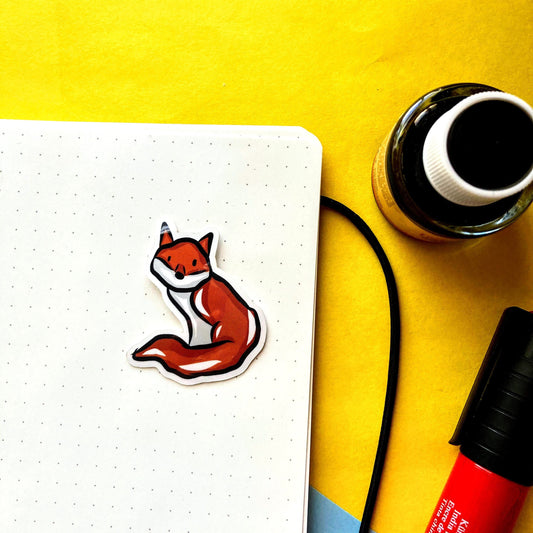 Fox Vinyl Waterproof Animal Sticker Water Bottle Sticker, Laptop Decal, Car Sticker, Fox Cottagecore Decor, Cute Fox Art, Nature Sticker