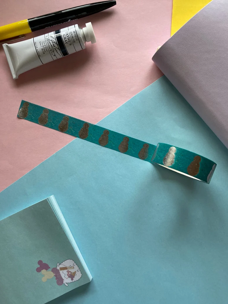 Roll of blue washi tape with silver foil snowmen