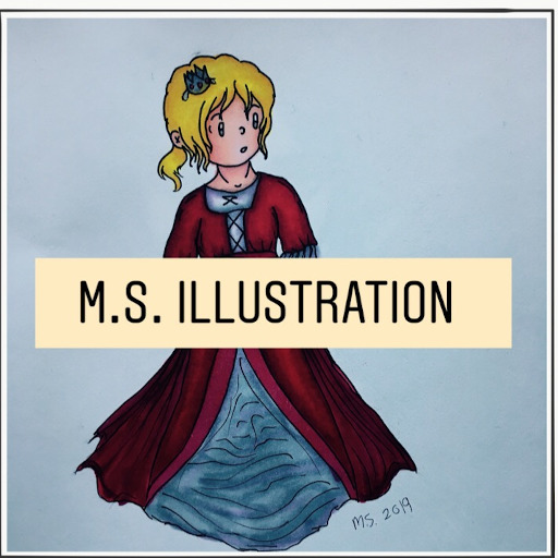 M.S. Illustration is owned by Boston area historian and illustrator M. Stock. M.S. Illustration specializes in original illustrations and fantasy art illustration and products made from M.'s paintings and drawings, including fantasy art apparel, coffee mugs and other ceramics, pins, stickers, key chains, patches, desk mats, mouse pads and other items that appeal to anyone who appreciates creative art and fans of fantasy art and gaming art. A drawing of a blonde haired princess in a red and grey dress with an M.S. Illustration logo.